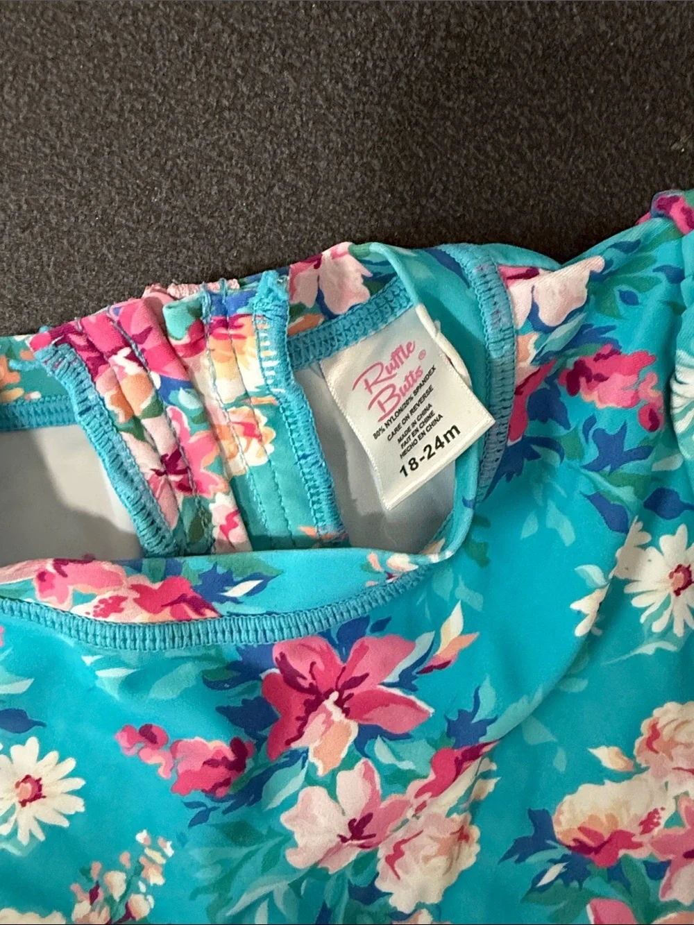 Ruffle Butts Turquoise Floral Long Sleeve One-Piece Swimsuit